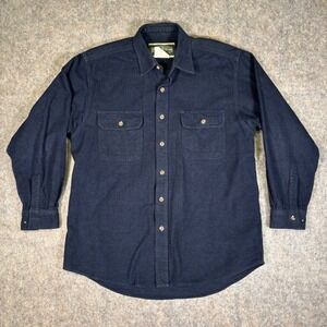 VTG Field & Stream Chamois Button Up Shirt Mens L Navy Fishing Hunting Cotton
